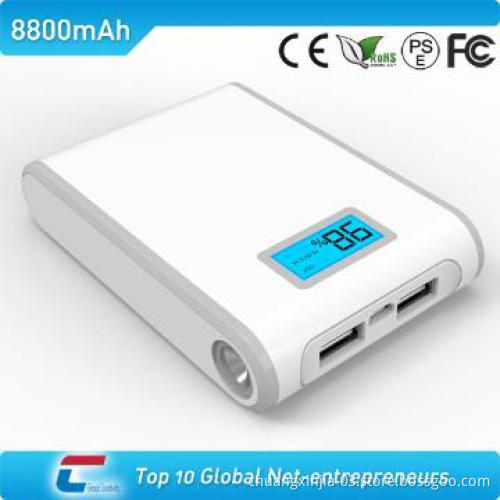 backup power bank with double USB outputs and led torch and lcd